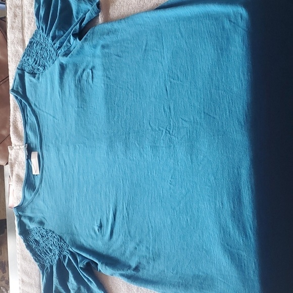 Talbots Blue Casual Flutter Smocked Sleeve Light, Comfortable Tee Sz L Dress - Picture 7 of 10